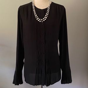 WHBM black pleated blouse with flutter sleeves